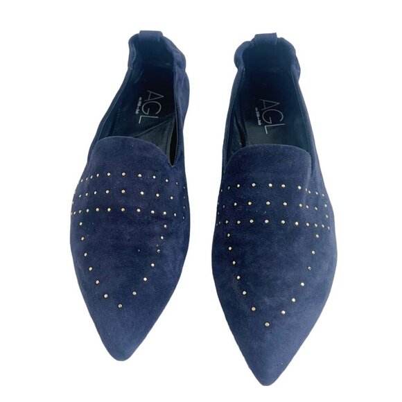 AGL Attilio Giusti Leombruni Studded Blue Suede Loafers Flats Women's Size 12 - Picture 2 of 9